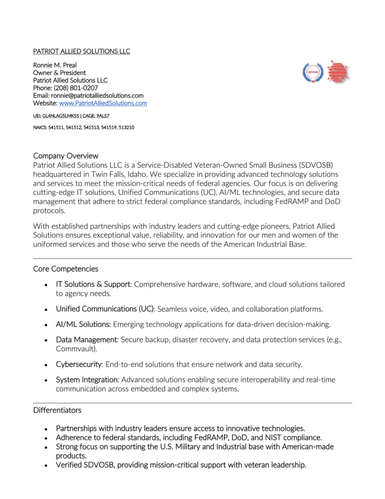 Patriot Allied Solutions LLC Overview PDF preview